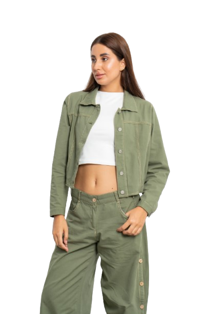 Cropped Gabardine Jacket - Olive
