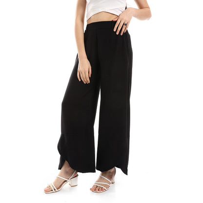 Cotton-Lycra Wide-Leg Classic Pants - Black