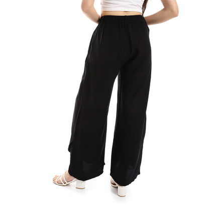Cotton-Lycra Wide-Leg Classic Pants - Black