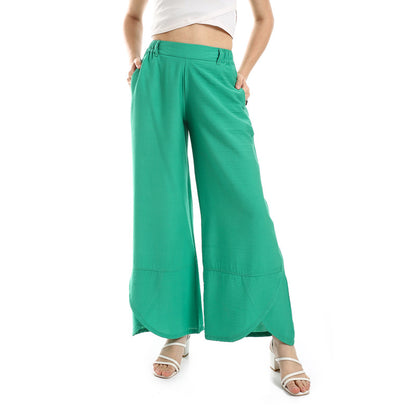Cotton-Lycra Wide-Leg Classic Pants - Green