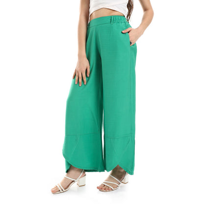 Cotton-Lycra Wide-Leg Classic Pants - Green
