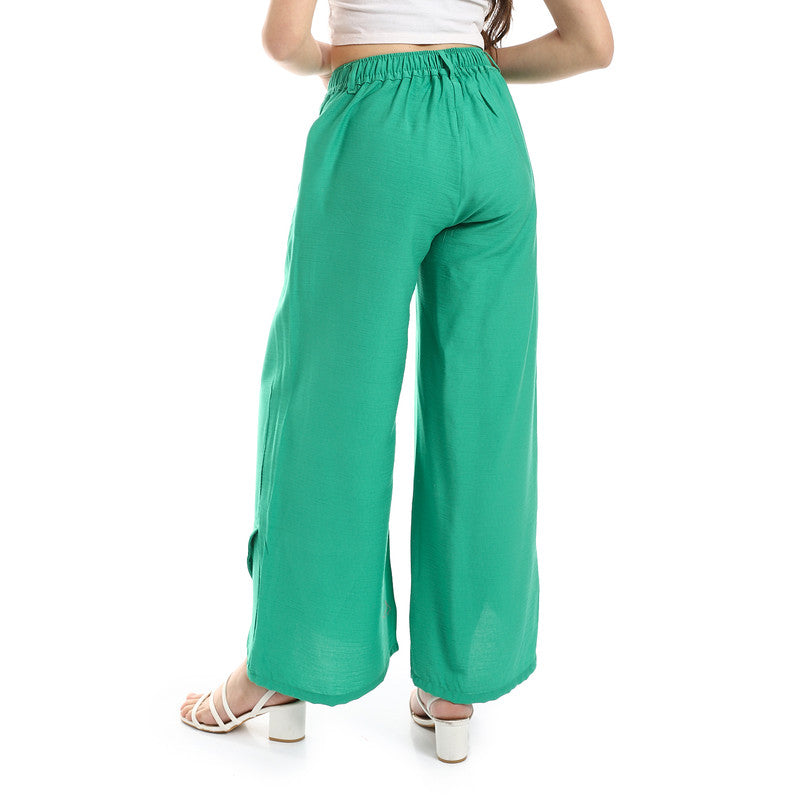 Cotton-Lycra Wide-Leg Classic Pants - Green