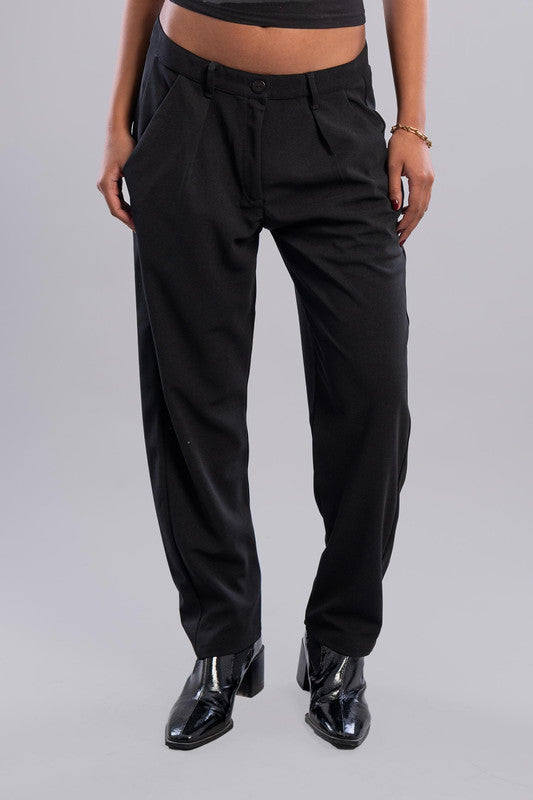 Cotton-Lycra Classic Pleated Pants - Black