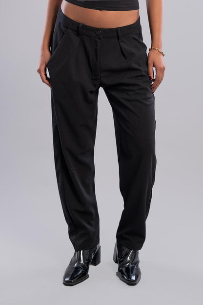Cotton-Lycra Classic Pleated Pants - Black