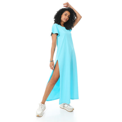 Cotton Long Sleeve Maxi Dress - Light Blue