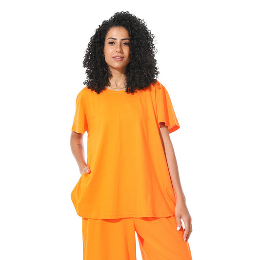 Cotton-Lycra Wide T-Shirt - Orange
