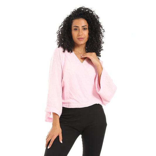 Long Sleeve Lenin Crossed Blouse - Rose
