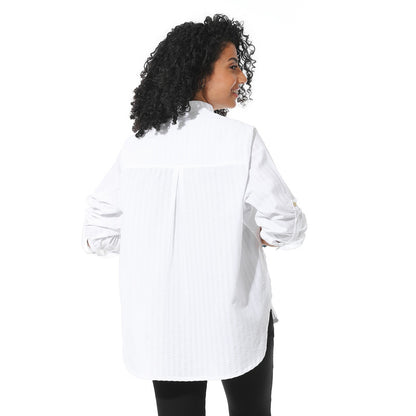 Cotton-Lycra Textured Wide Linen Shirt - White