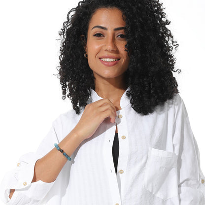 Cotton-Lycra Textured Wide Linen Shirt - White