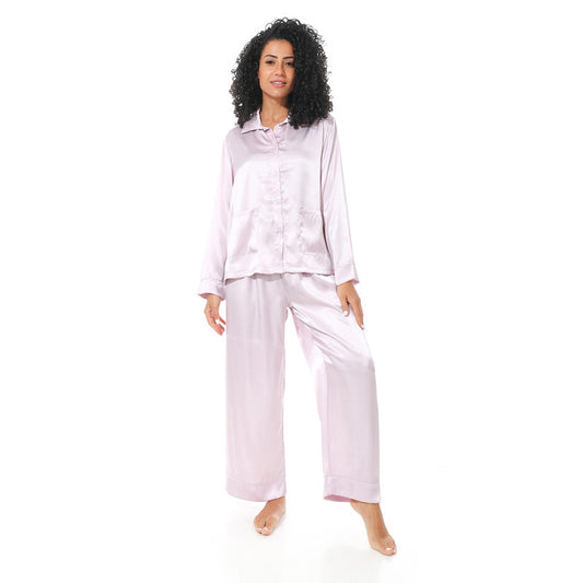 Long Sleeve Satin Pajama - Lilac