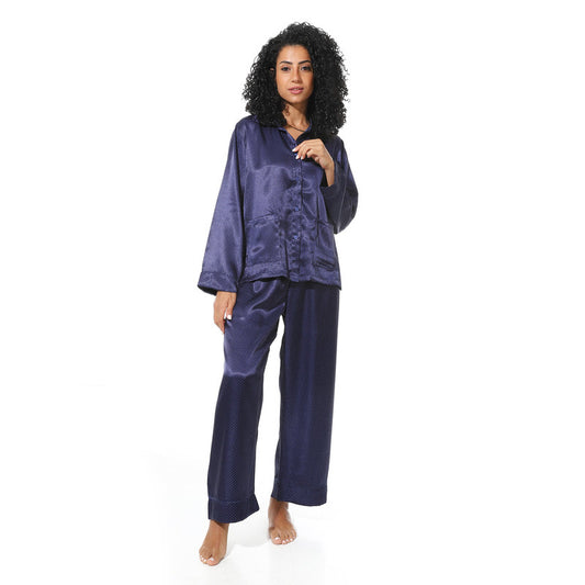 Long Sleeve Satin Pajama - Navy