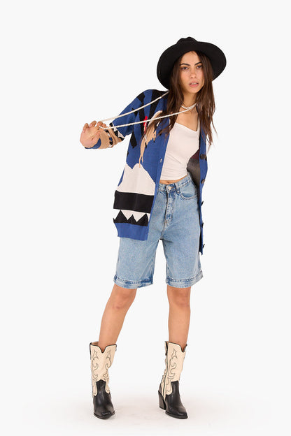 Wool Horse Pattern Cardigan – Multicolor