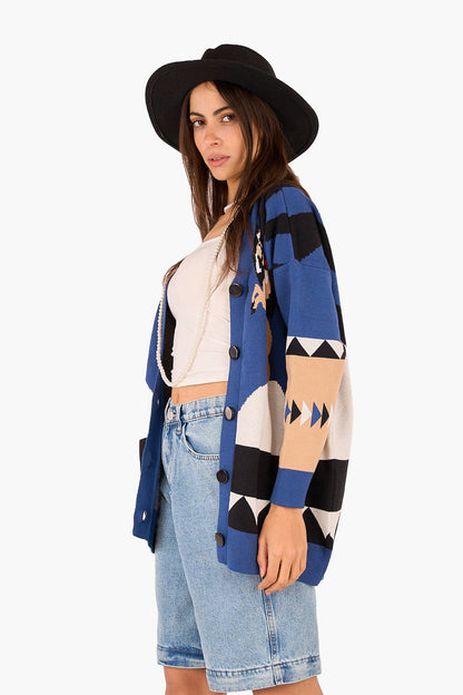 Wool Horse Pattern Cardigan – Multicolor