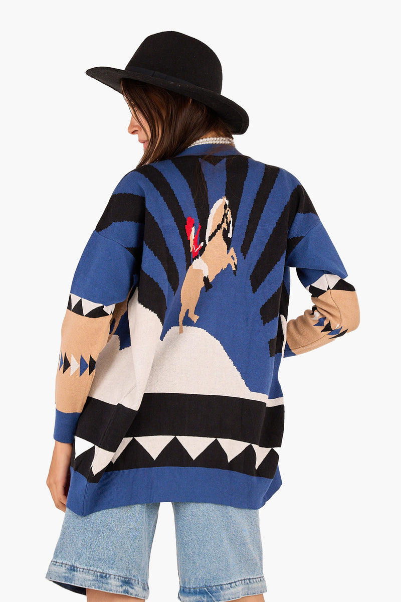 Wool Horse Pattern Cardigan – Multicolor