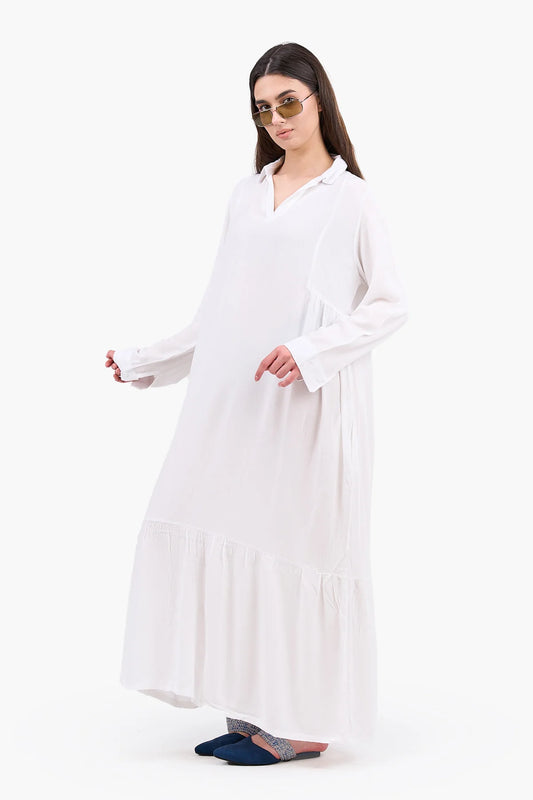 Tencel Buttoned Cuffs Dress - White
