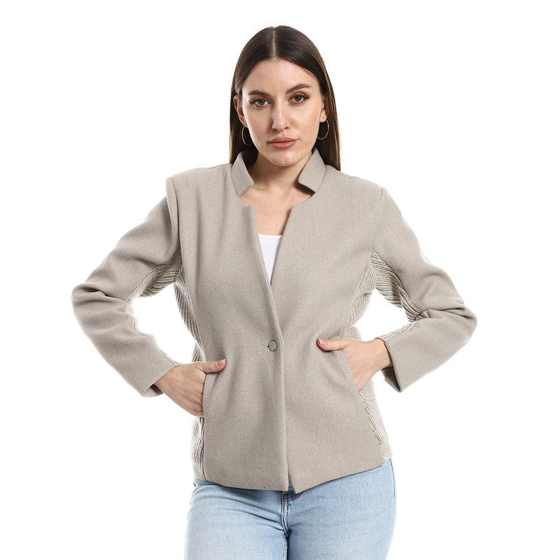 Cotton-Lycra Textured Executive Jacket - Beige