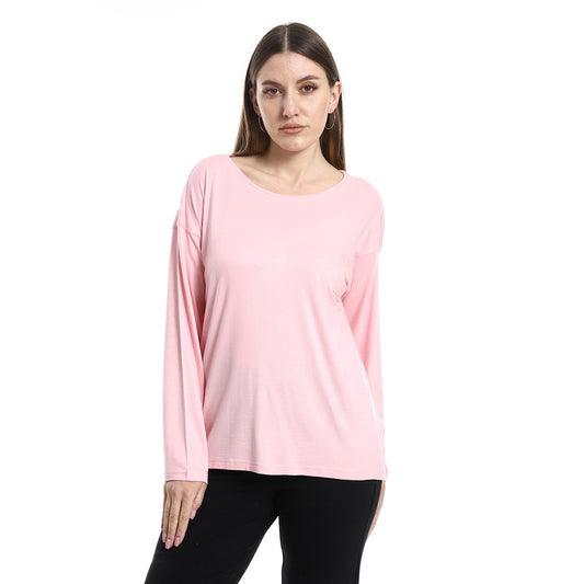 Cotton-Lycra Long-Sleeved T-Shirt - Rose
