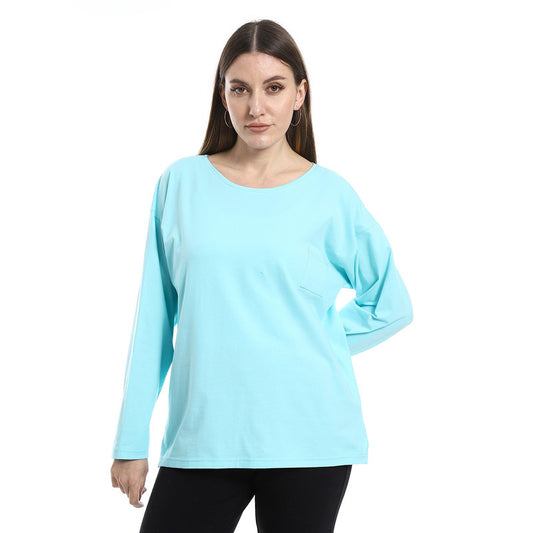 Cotton-Lycra Long-Sleeved T-Shirt - Aqua