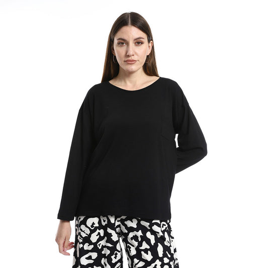 Cotton-Lycra Long-Sleeved T-Shirt - Black