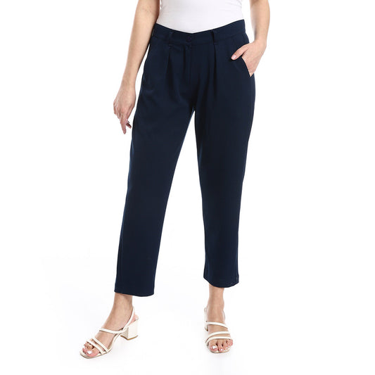 Cotton-Lycra Classic Fit Pants - Navy