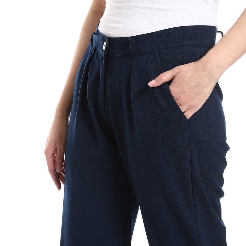 Cotton-Lycra Classic Fit Pants - Navy