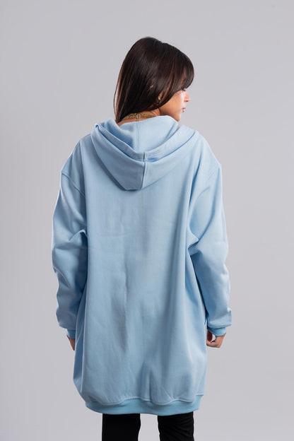 Longline Zip-Up Hoodie - Baby Blue