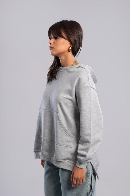 Oversized Hoodie With Pocket - Grey