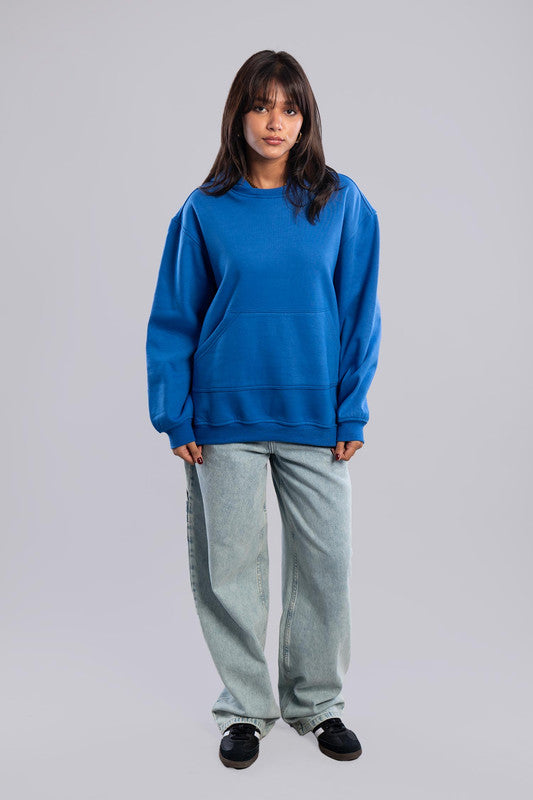 Oversized Hoodie With Pocket - Blue