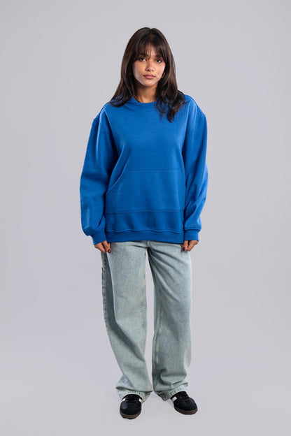 Oversized Hoodie With Pocket - Blue
