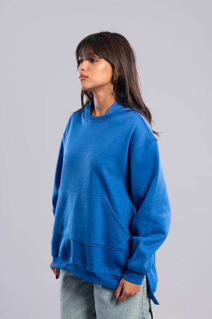 Oversized Hoodie With Pocket - Blue