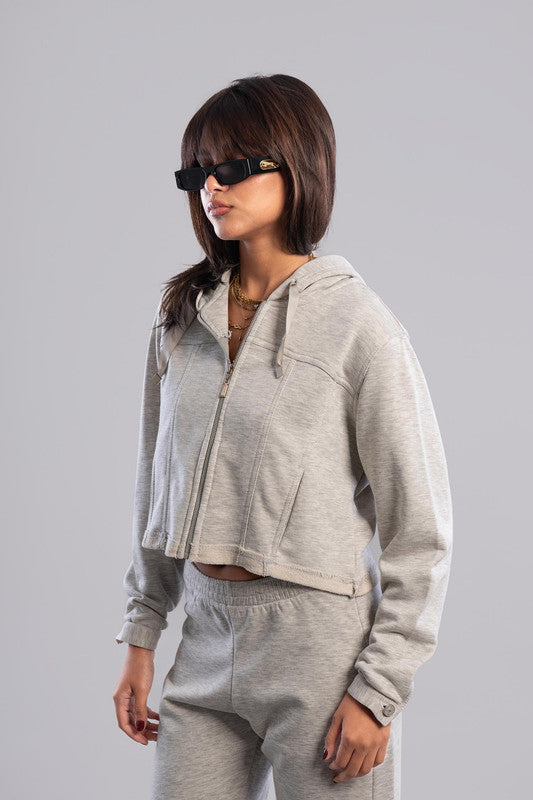 Cropped Zip-Up Hoodie - Grey