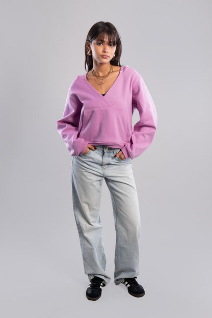 Cropped V-Neck Sweatshirt - Lavender