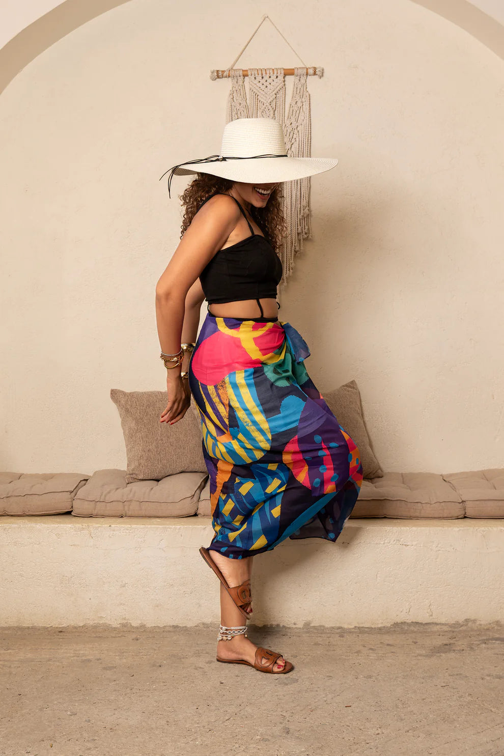 Chiffon Bold Artistic Print Coverup - Multicolor