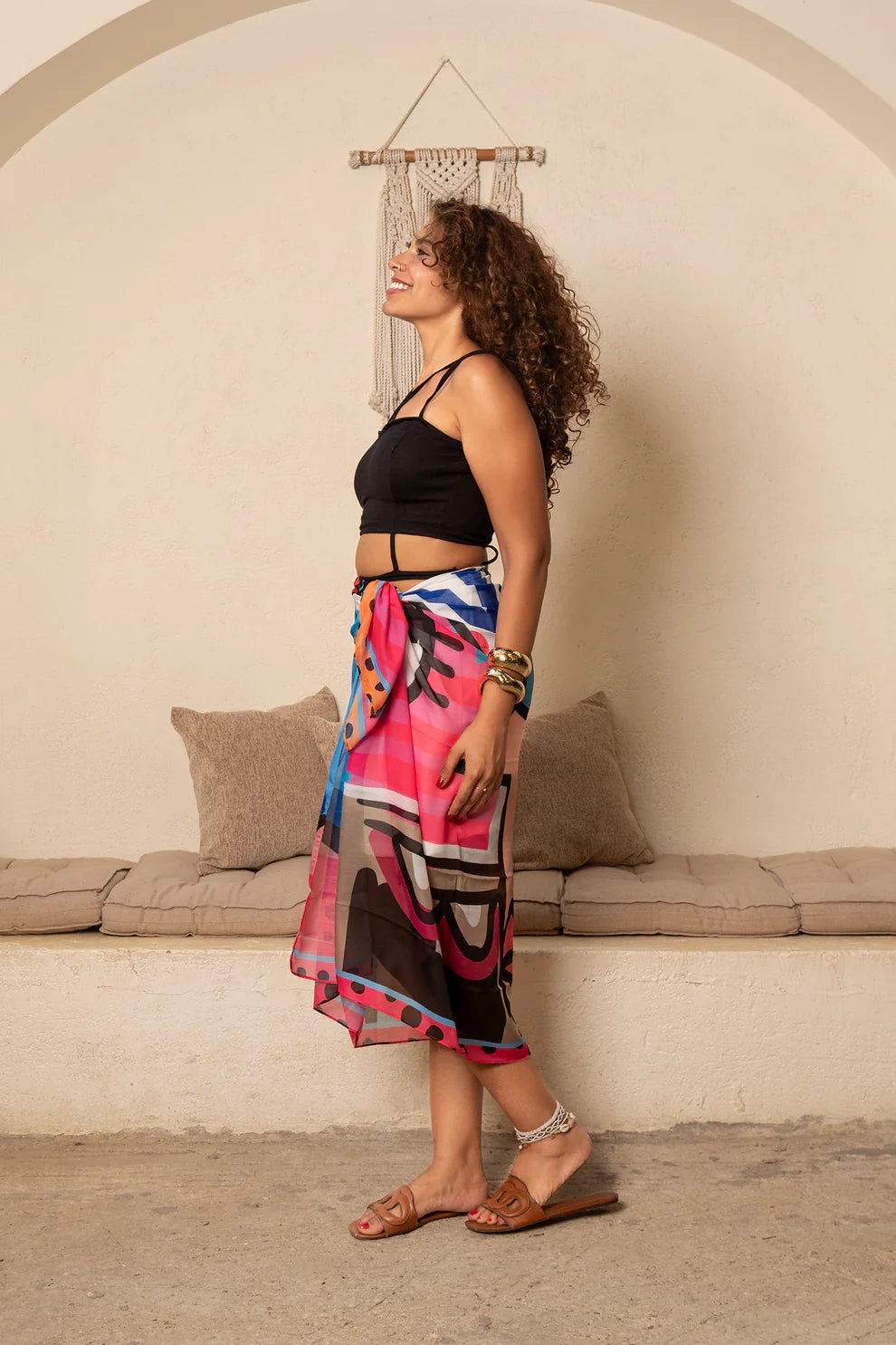 Chiffon Bold Artistic Print Coverup - Multicolor