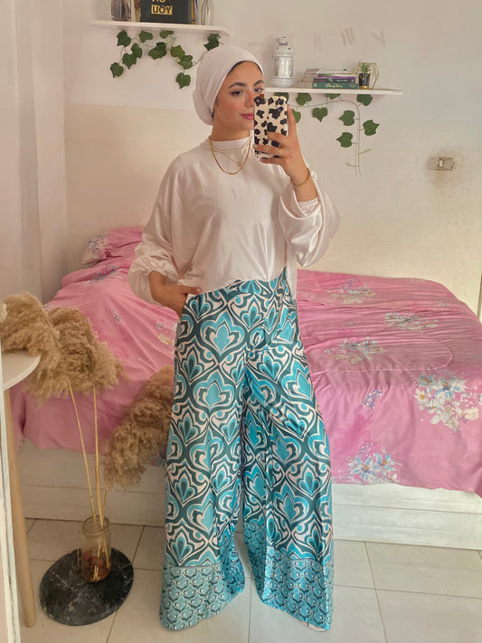 High Waisted Wide-Leg Printed Pants