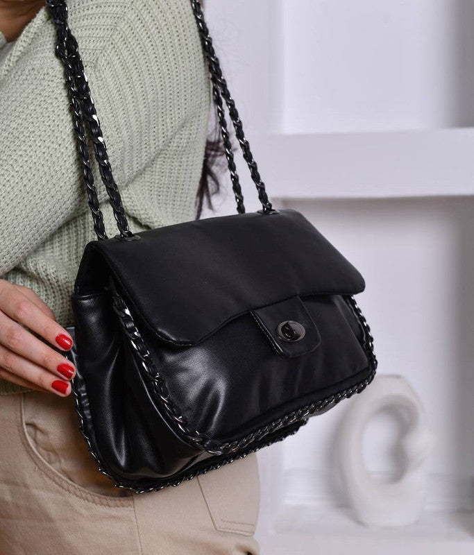 Hand Bag with Cross Hand-black