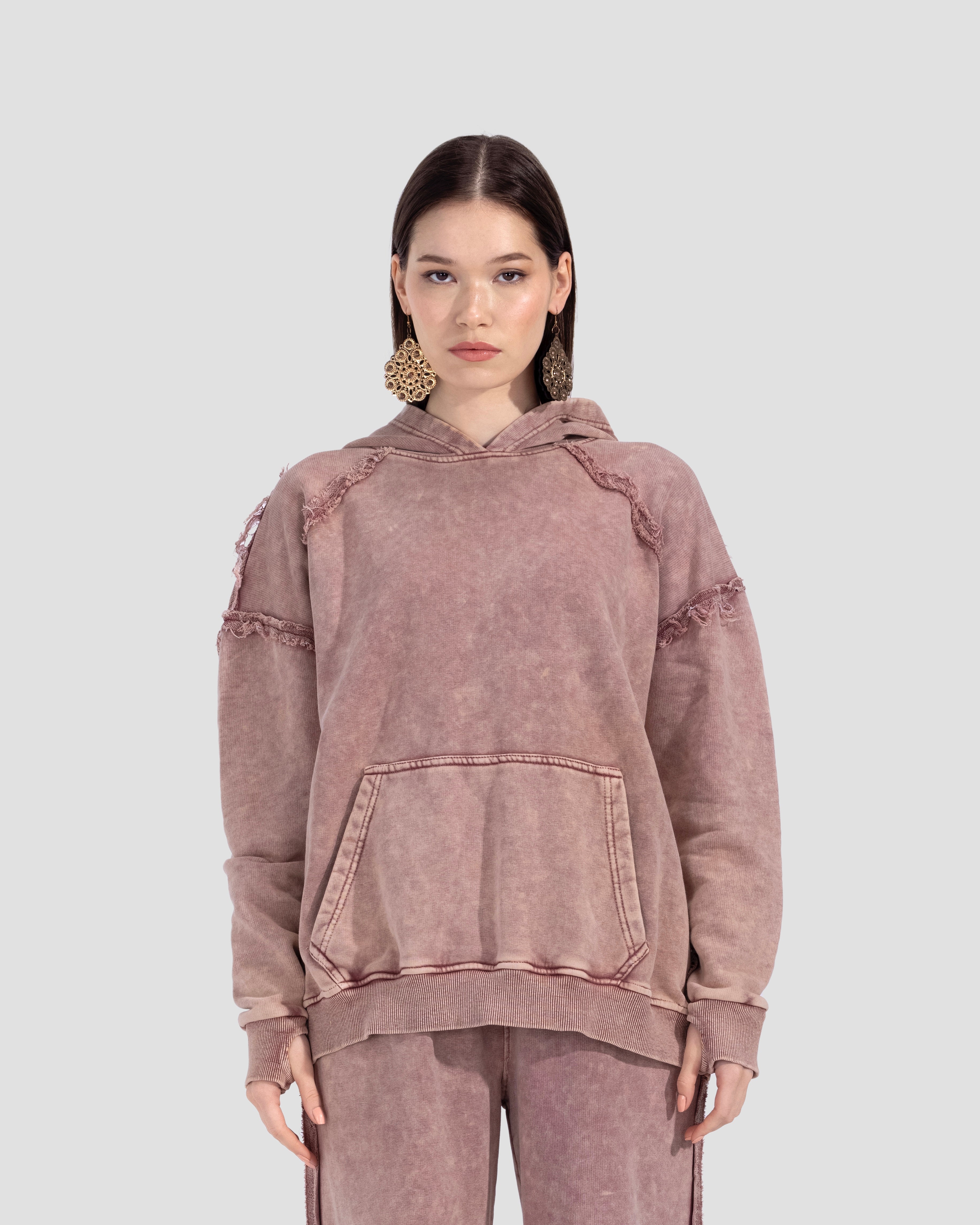 Cotton Washed Hoodie - Light Burgundy