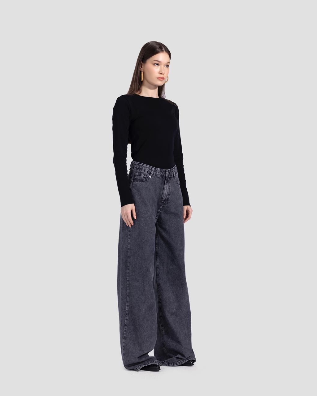 Basic wide-leg pants in washed Dark grey