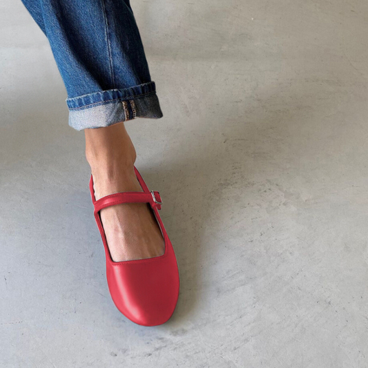 Handmade Bailatira Red Flats Round-Toe