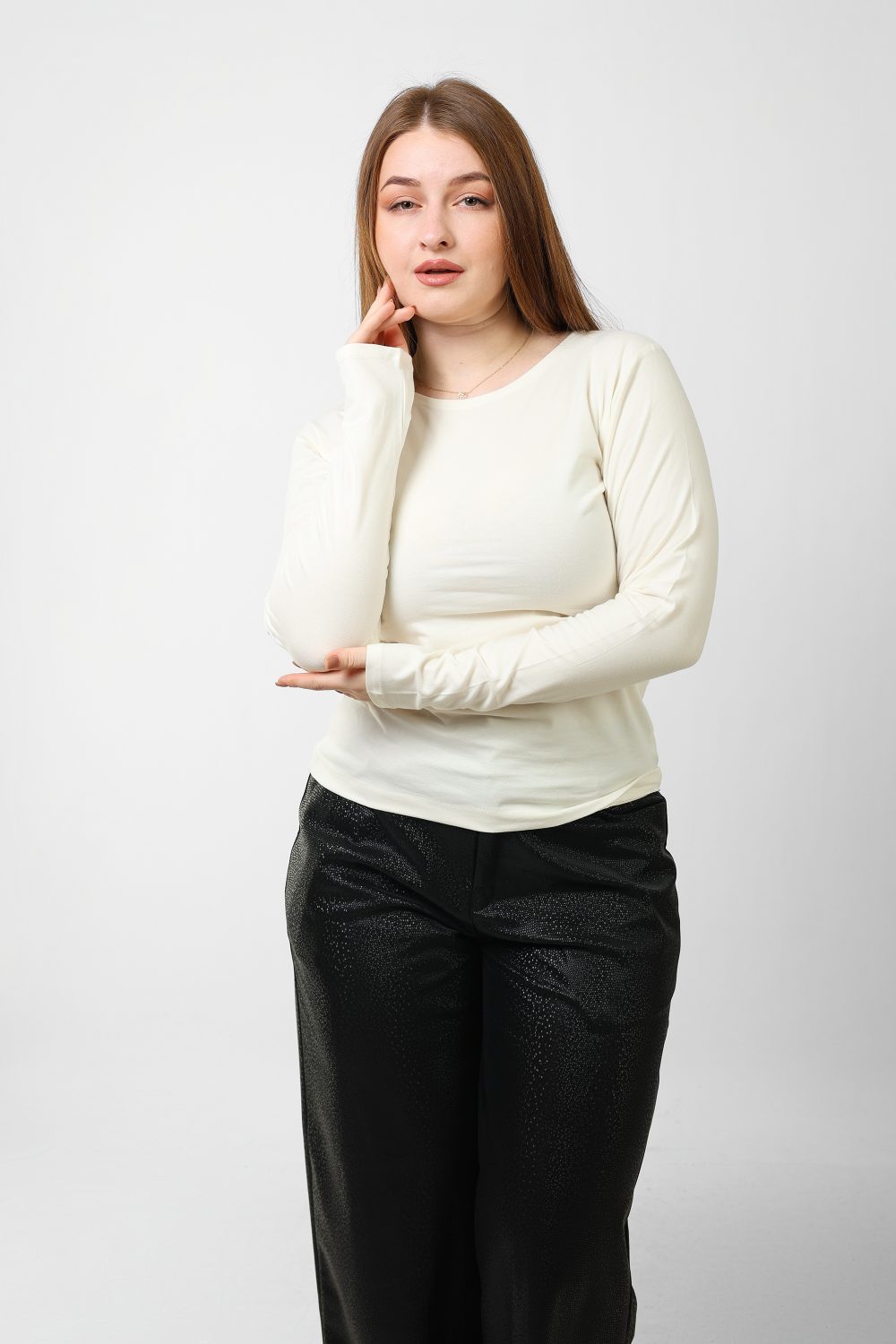 Cotton Basic Long Sleeves Top – White