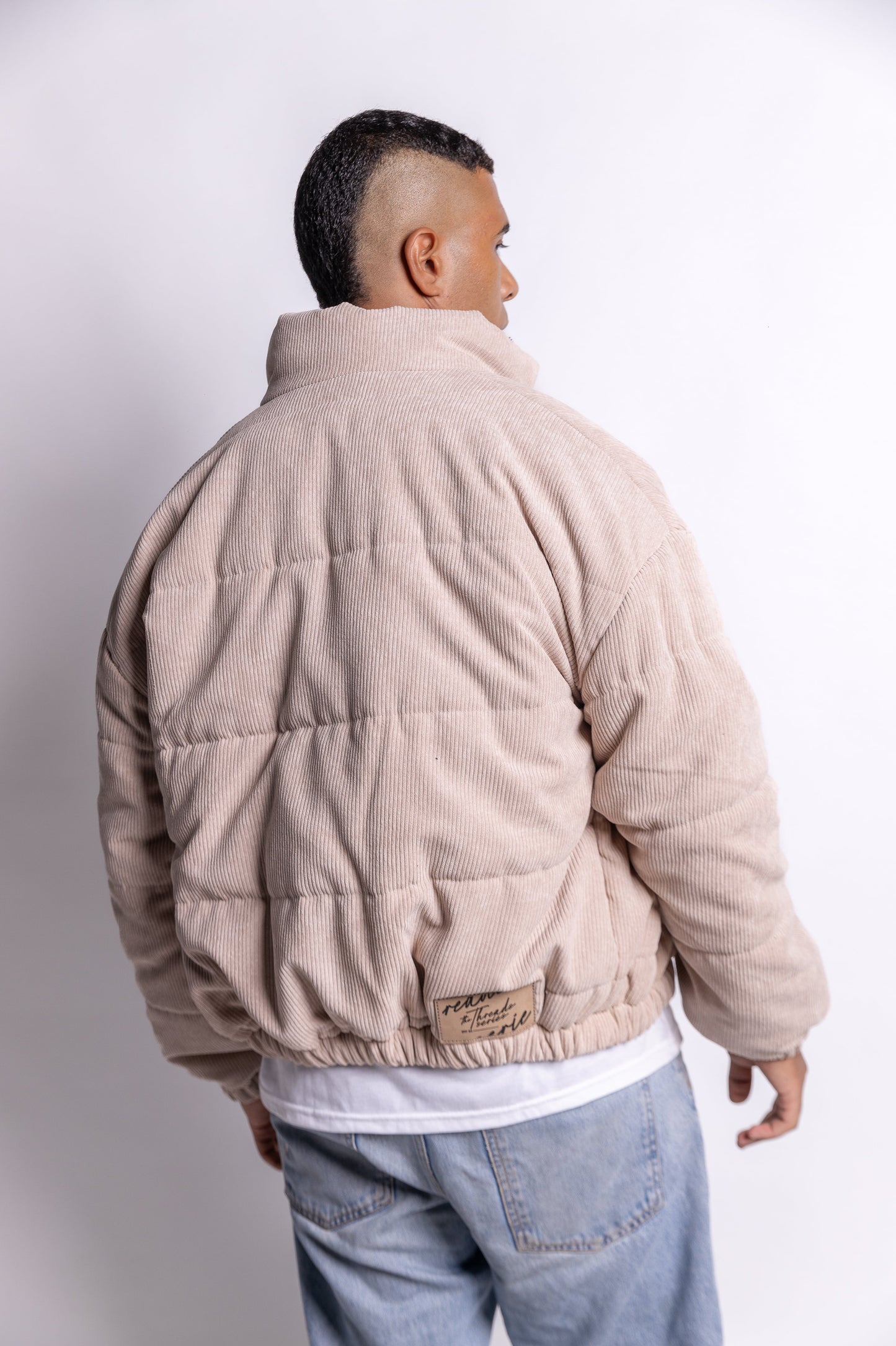 Cropped Corduroy Puffer Jacket - Creme