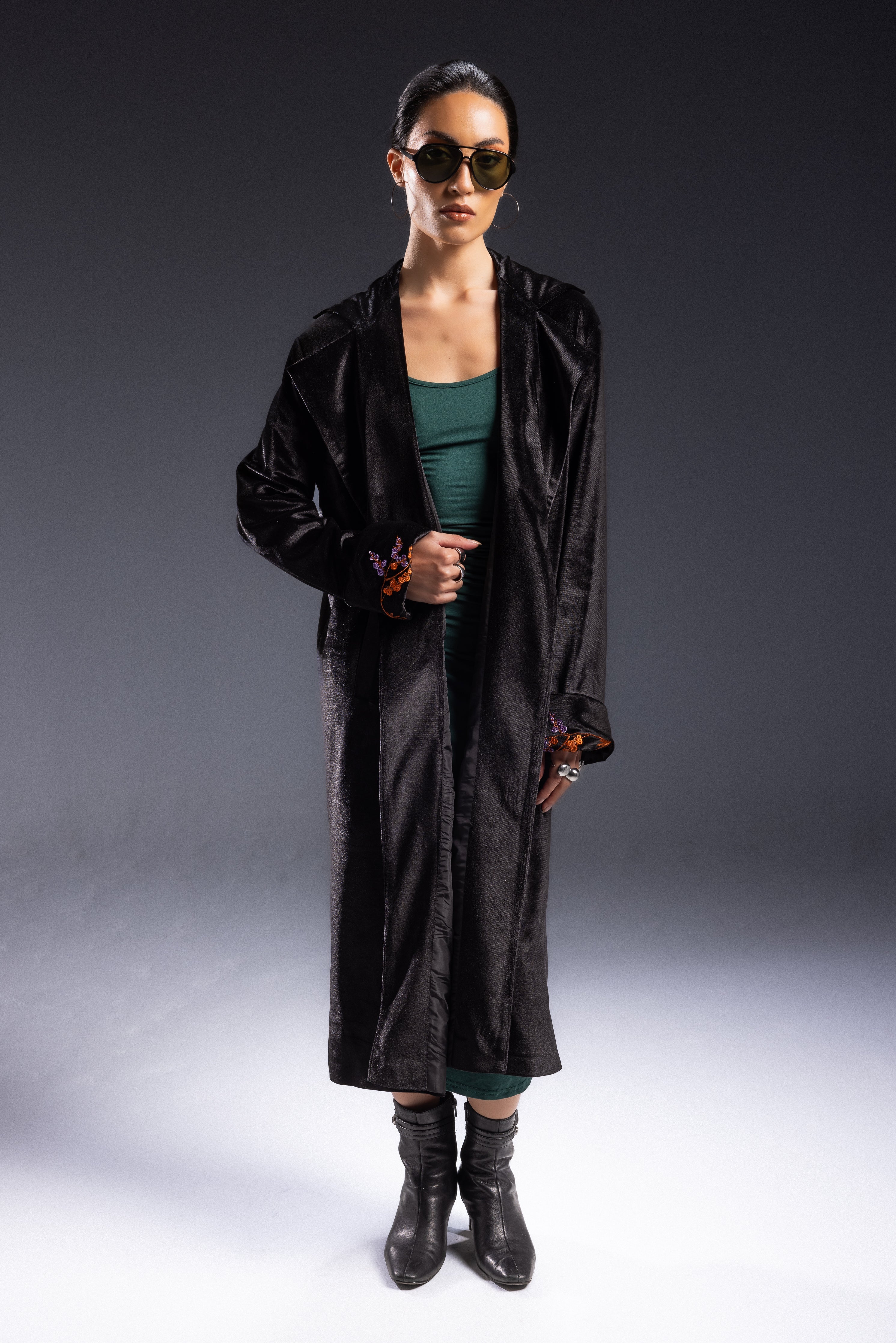Velvet Midnight Bloom Coat - Black
