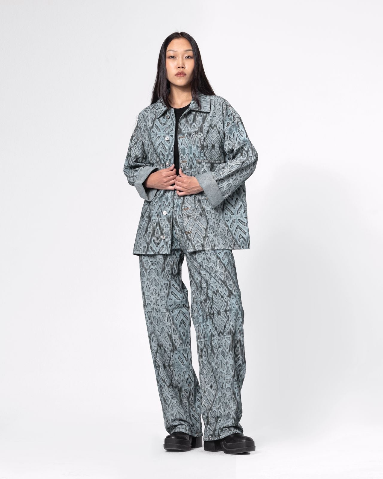 Cotton Iced Jakar Denim Set - Multicolor