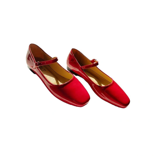 Leather Elegant Mary Janes - Red