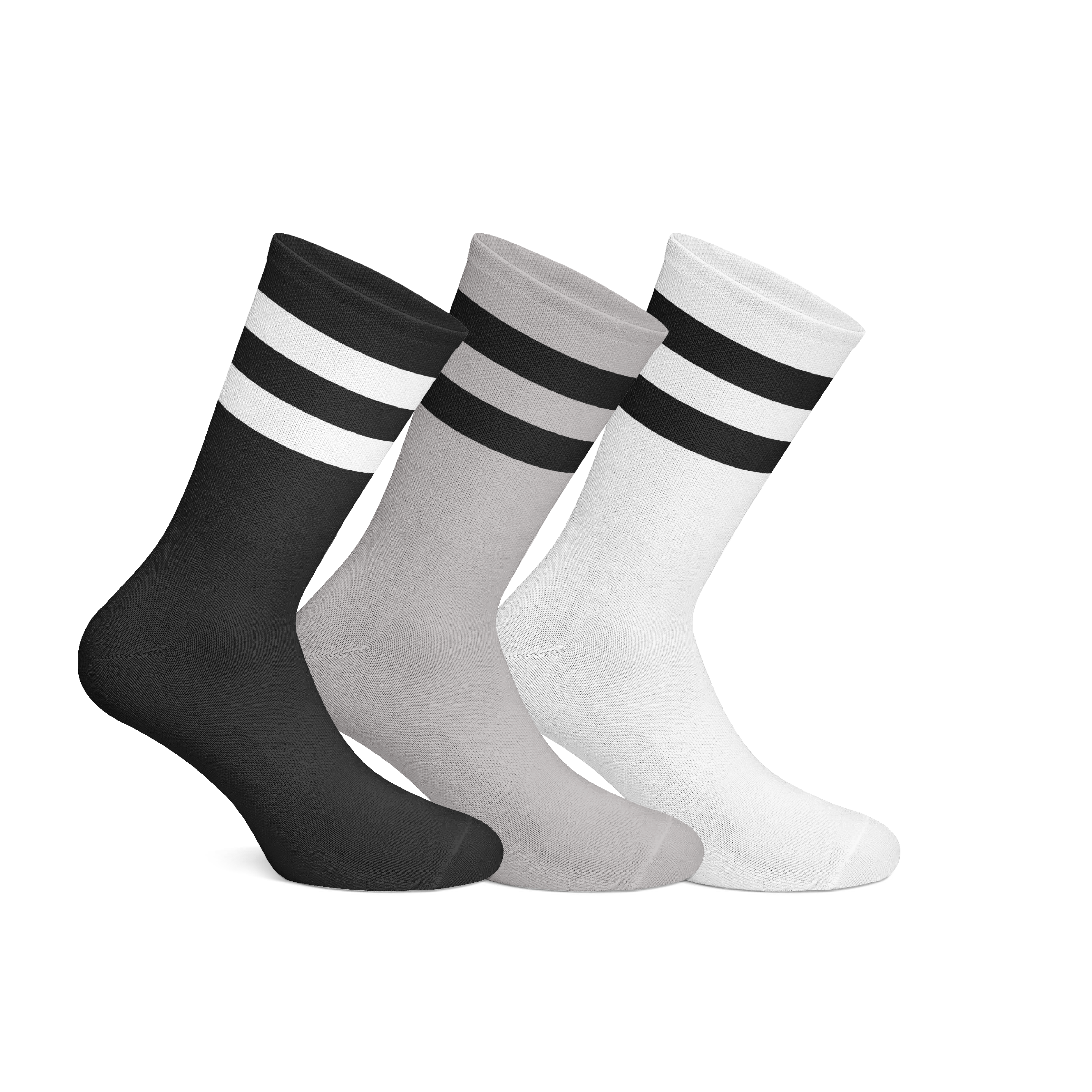 Cotton Basic Striped Crew Socks - Pack Of 3