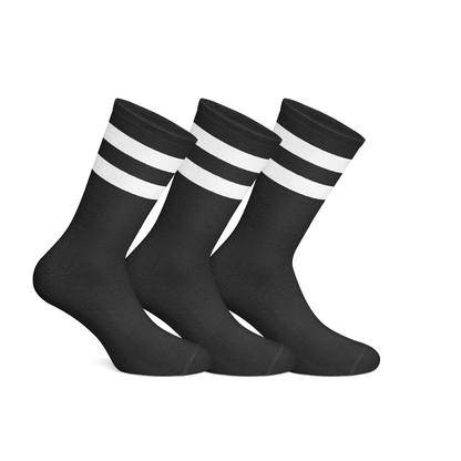 Cotton Basic Striped Crew Socks Pack Of 3 - Black