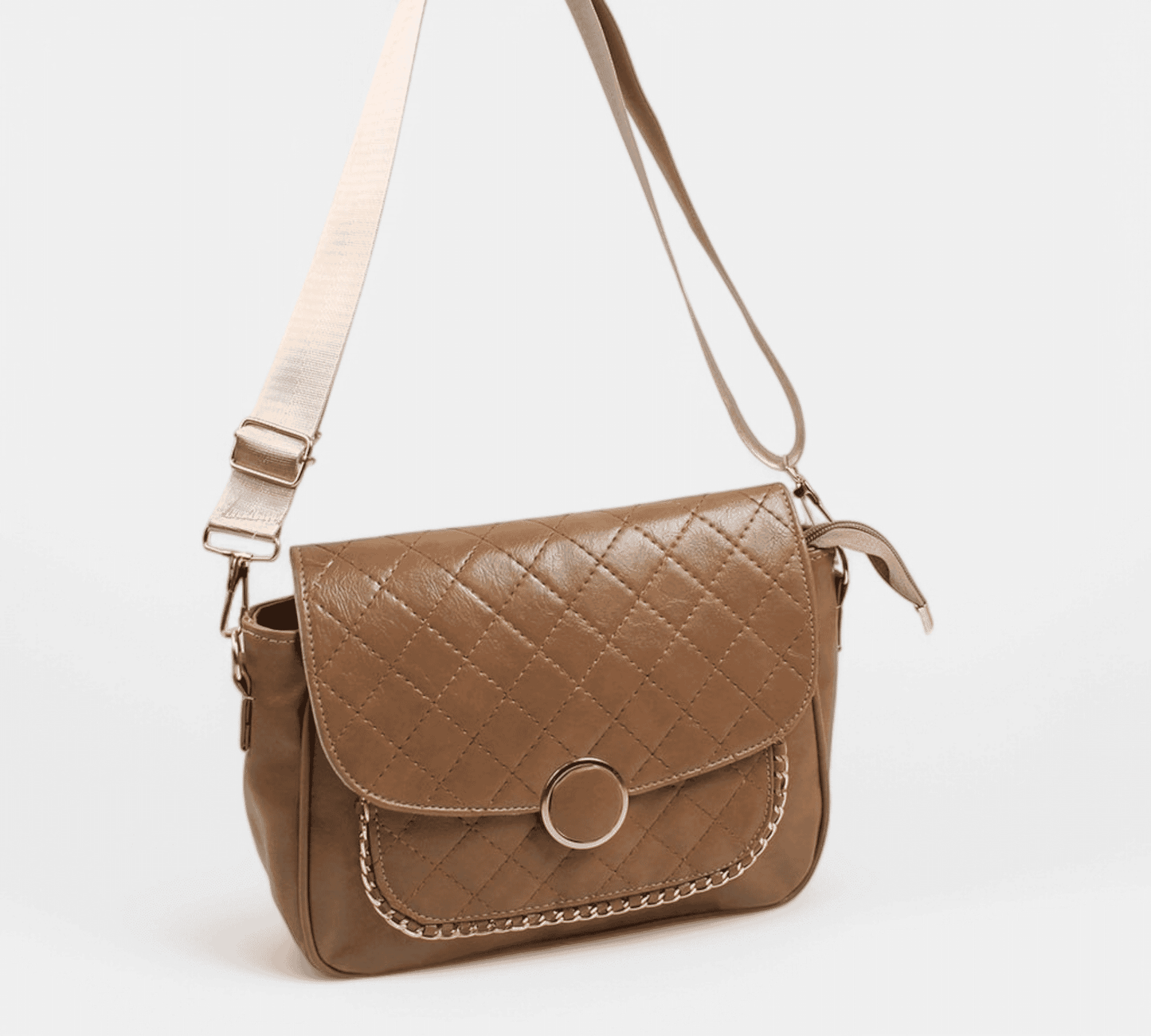 Faux Leather Quilted Crossbody Hand Bag – Café