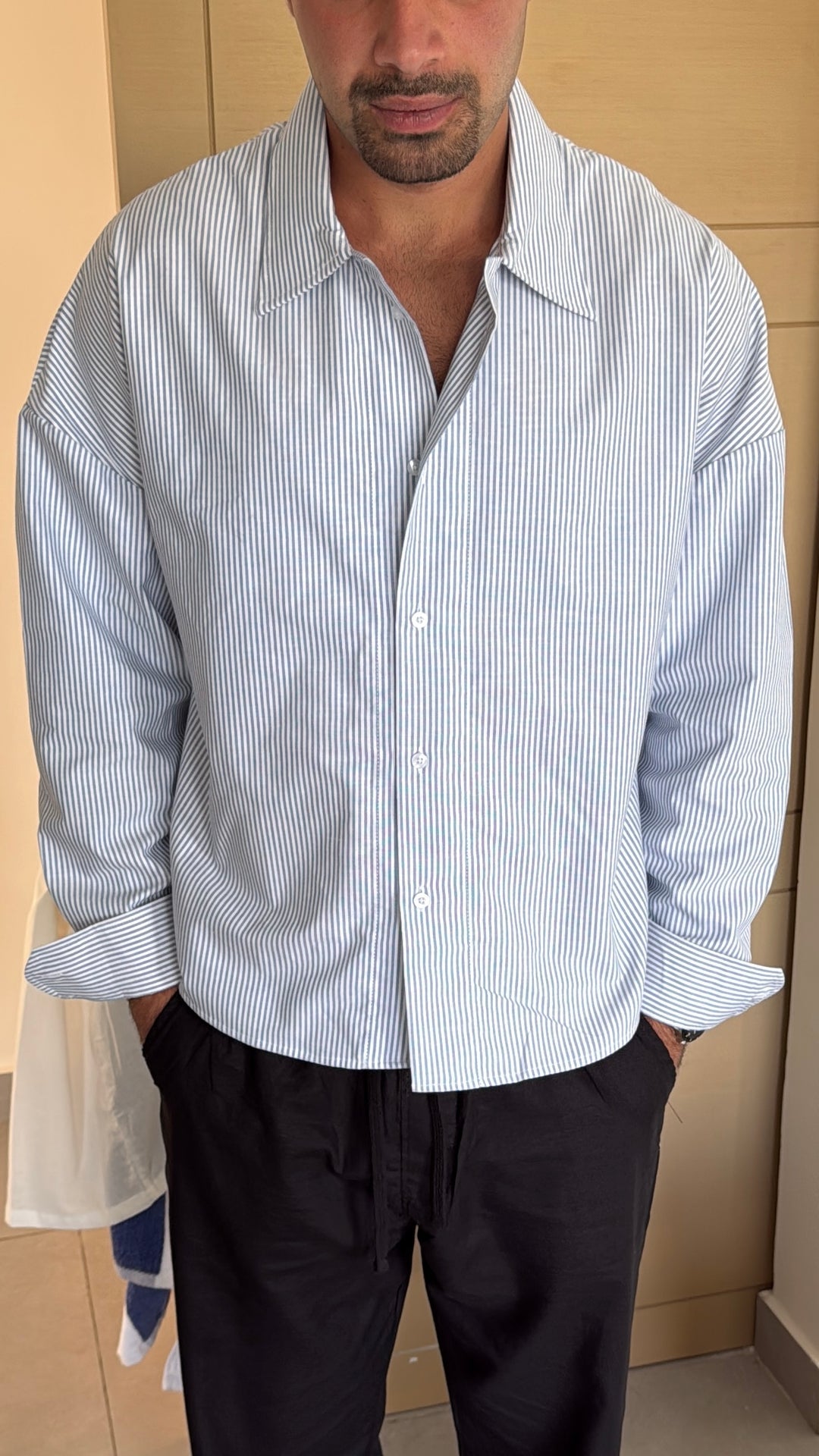 Striped Button-Up Shirt – Light Blue