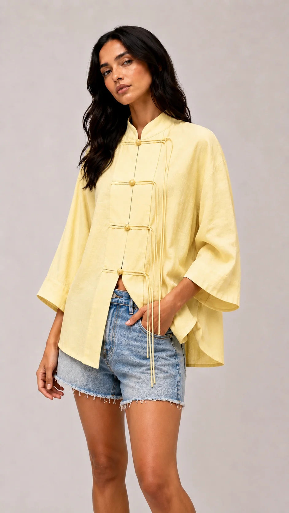 Chinese Cut Pleated Kimono – Butter Yellow