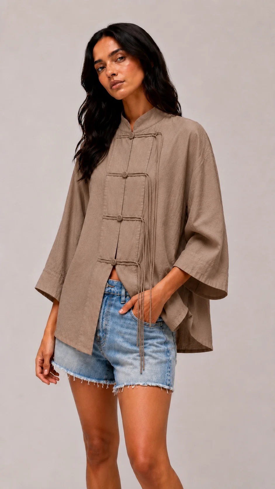 Chinese Cut Pleated Kimono – Café